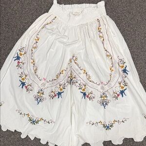 White Embroidered Culotte  with Floral Motif